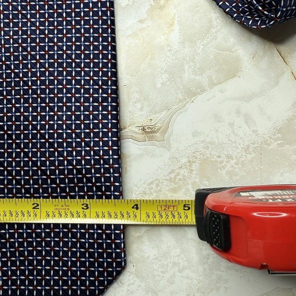 Shore & Singer Navy Geometric Square Navy Silk Tie‎ 3 5/8